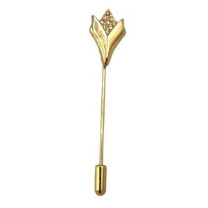 Gold Tone Stick Pin, Shield With Crystal Accents